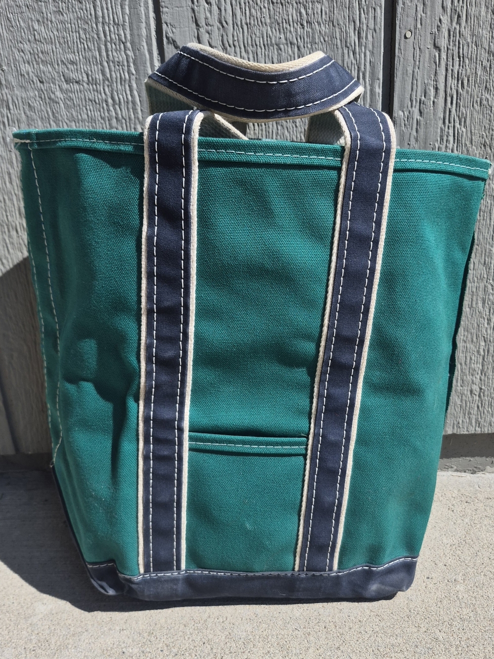 Vintage LL BEAN Canvas Boat & Tote Bag Kelly Green with Navy Trim Rare